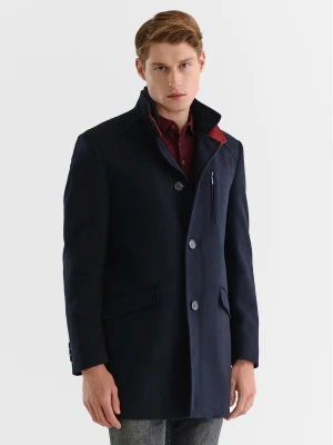 PAKO LORENTE – Granatowy płaszcz męski z podwójnym kołnierzem