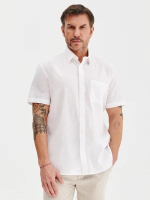 PAKO LORENTE - Lniana biała koszula z krótkim rękawem
