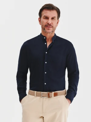 PAKO LORENTE – Lniana granatowa koszula męska ze stójką