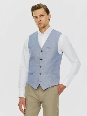 PAKO LORENTE – Męska niebieska kamizelka w kratkę