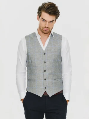 PAKO LORENTE – Męska szara kamizelka w kratę