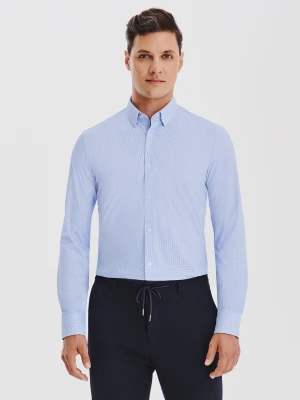 PAKO LORENTE – Niebieska dzianinowa koszula w pepitkę