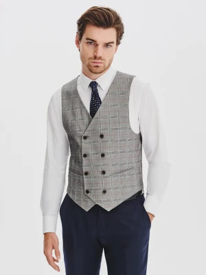 PAKO LORENTE - Szara dwurzędowa kamizelka męska w kratę