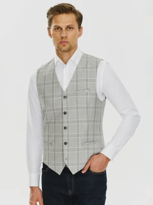 PAKO LORENTE – Szara kamizelka jednorzędowa w kratę