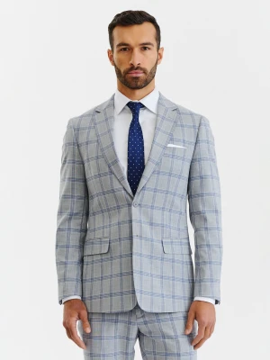 PAKO LORENTE – Szara marynarka garniturowa w niebiesko-białą kratę