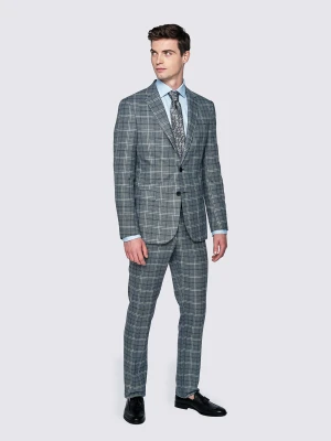 PAKO LORENTE – Szare spodnie garniturowe w granatową kratę