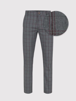 PAKO LORENTE – Szare spodnie męskie w bordową kratę