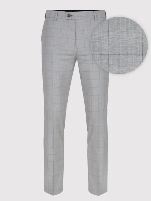 PAKO LORENTE – Szare wełniane spodnie garniturowe w kratę