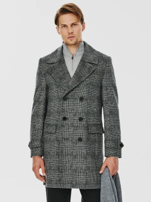 PAKO LORENTE – Szary męski płaszcz w kratę