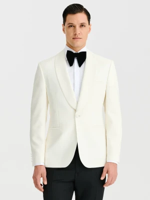 PAKO LORENTE - Wełniana beżowa marynarka smokingowa