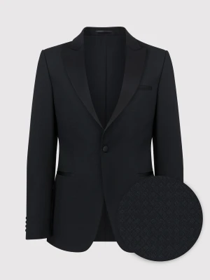 PAKO LORENTE – Wełniana czarna marynarka smokingowa w mikrowzór