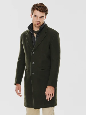 PAKO LORENTE – Wełniany płaszcz męski w kolorze zielonym