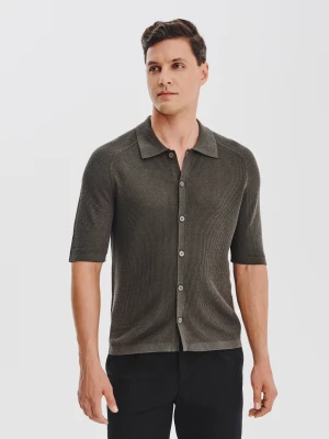 PAKO LORENTE - Zielone swetrowe polo z lnem