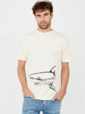PALM ANGELS Beżowy męski t-shirt Broken Shark, Rozmiar S