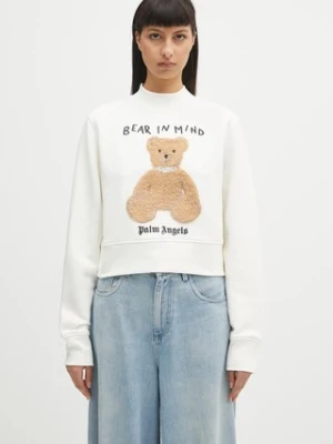 Palm Angels bluza bawełniana Bear In Mind Crew damska kolor biały z aplikacją PWBA016S25FLE0030360