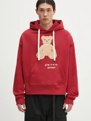 Palm Angels bluza bawełniana Bear In Mind męska kolor czerwony z kapturem z aplikacją PMBB172S25FLE0012560