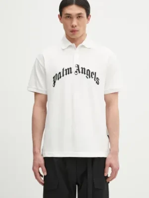 Palm Angels polo bawełniane Curved Logo męski kolor biały z aplikacją PMGB012S25FAB0030310
