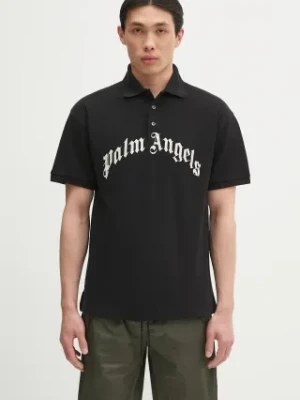 Palm Angels polo bawełniane Curved Logo męski kolor czarny z aplikacją PMGB012S25FAB0031003