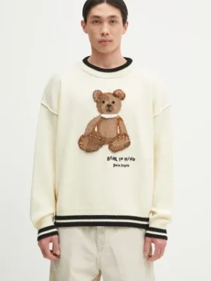 Palm Angels sweter wełniany Bear In Mind męski kolor beżowy PMHE007S25KNI0010360