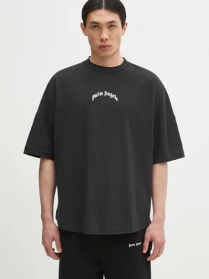 Palm Angels t-shirt bawełniany Back Curved Logo Over męski kolor czarny z nadrukiem PMAA002S25JER0011003