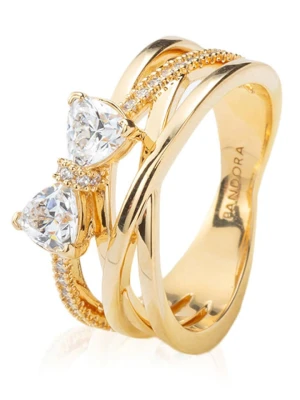 Pandora Pozłacany pierścionek z cyrkonią rozmiar: 48