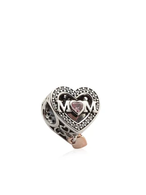 Pandora Srebrny charms "Mom & Heart" z kabaszonem i cyrkonią rozmiar: onesize