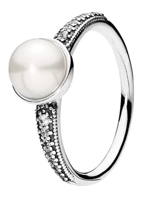 Pandora Srebrny pierścionek z perłą i cyrkoniami rozmiar: 50