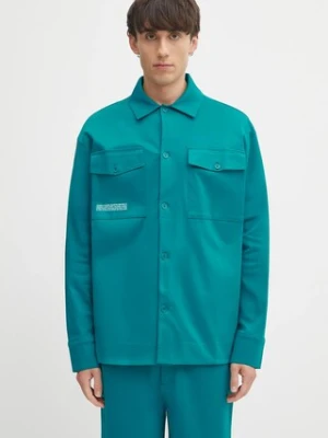 Pangaia koszula bawełniana DNA Interlock Jacket męska kolor turkusowy relaxed z kołnierzykiem klasycznym 10002444