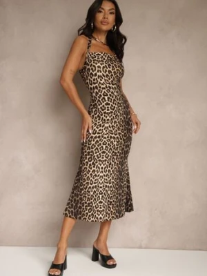 Panterkowa Koktajlowa Sukienka Taliowana z Wiskozą Folarose lovery