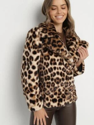 Panterkowa Krótka Kurtka Futerko z Szerokim Kołnierzem Zenivra romee's