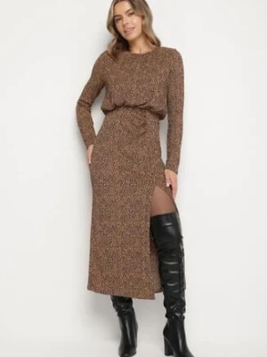 Panterkowa Sukienka z Gumką w Pasie i Ołówkowym Dołem z Rozcięciem Zenita retro & icone