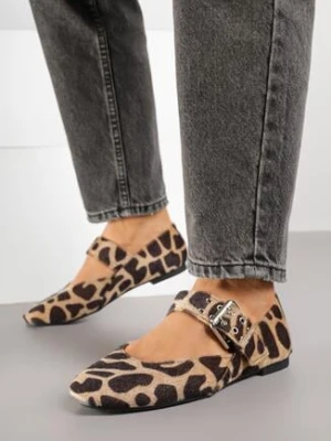 Panterkowe Balerinki Vices ze Skórzaną Wkładką i Szerokim Paskiem ze Sprzączką Rilucea