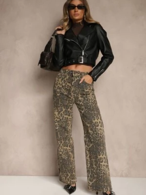 Panterkowe Jeansy High Waist o Szerokim Kroju Quelire