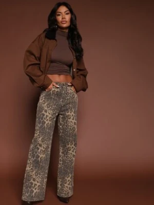 Panterkowe Jeansy High Waist o Szerokim Kroju Quelire