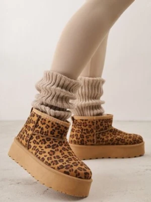 Panterkowe Krótkie Śniegowce na Grubej Podeszwie Aranwen