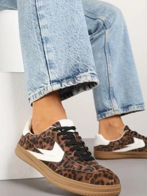 Panterkowe Skórzane Sneakersy Tenisówki z Geometrycznym Wzorem Mirathe