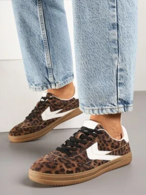 Panterkowe Sneakersy Skórzane w Stylu Tenisówek z Geometrycznym Motywem Erisane goodin