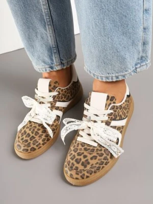 Panterkowe Sneakersy Typu Kultowe Tenisówki z Ozdobną Odpinaną Kokardą Korilinda