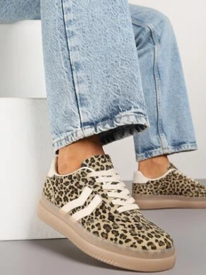 Panterkowe Sneakersy w Stylu Tenisówek z Geometrycznymi Paskami Falenira marquiiz