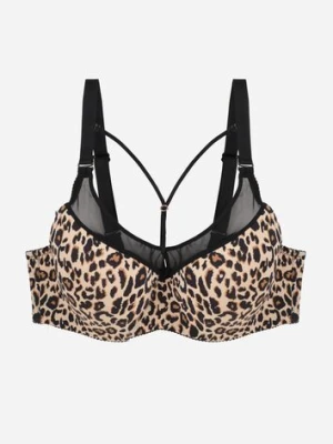 Panterkowy Biustonosz z Siateczkową Wstawką i Ozdobnymi Paskami przy Dekolcie Sabesa love magnolia