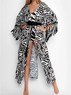 Pareo plażowe długie w czarno-białe pręgi Zebra Poupee Marilyn