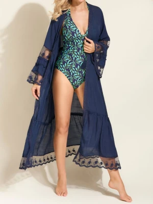 Pareo plażowe z lekkiej tkaniny w haftowane wykończenia z regulacją w pasie Tamara POUPEE