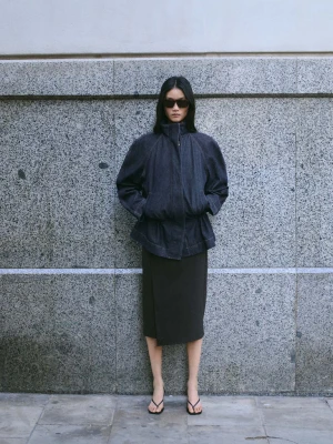 Parka dżinsowa z marszczoną talią niebieski - Kobieta - - MANGO