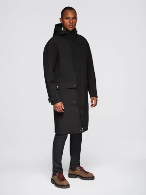 Parka męska płaszcz z podszewką polarową i regulacją w talii – czarna V2 - Rozmiar: M Ombre Clothing
