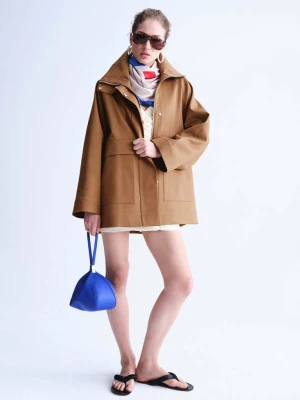 Parka oversize z kołnierzem kominowym tabaczkowy brąz - Kobieta - - MANGO