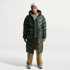 Parka puchowa o luźnym kroju dla dużych dzieci Therma-Fit Nike All Day Play - Zieleń