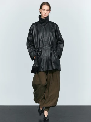 Parka Z Marszczeniem, Skóra Nappa - Czarny - Massimo Dutti - Female