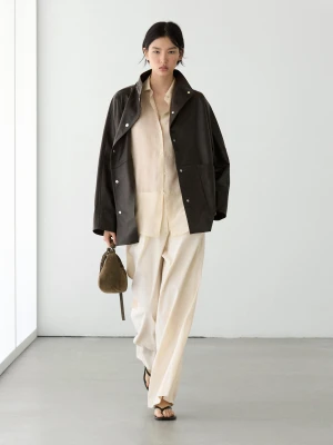 Parka Ze Skóry Nappa O Kroju Peleryny - Brązowy - Massimo Dutti - Female