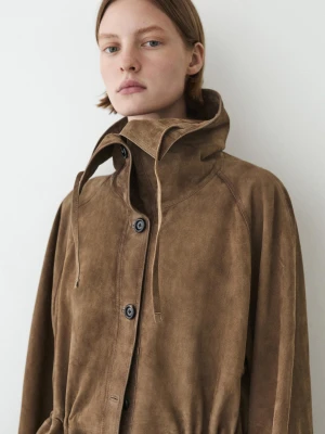 Parka Ze Stójką Ze Skóry Zamszowej - Sprany - - Massimo Dutti - Kobieta
