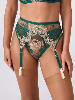 Pas do pończoch z szmaragdowo-złotego haftu i tiulu - Scarlett POUPEE